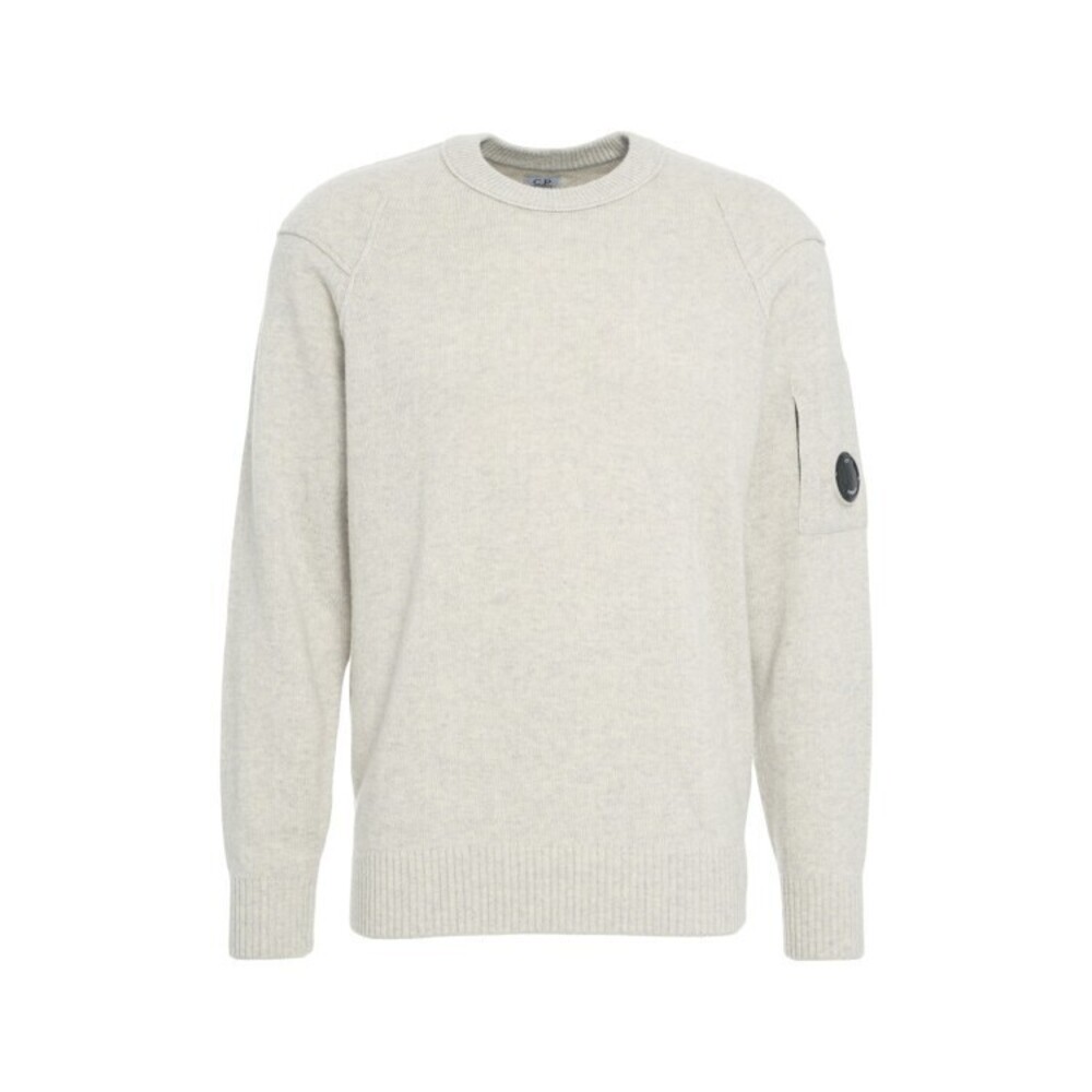 C.P. Company Light Grey Knit Sweater With Round Neckline And Logo Detail - NWT